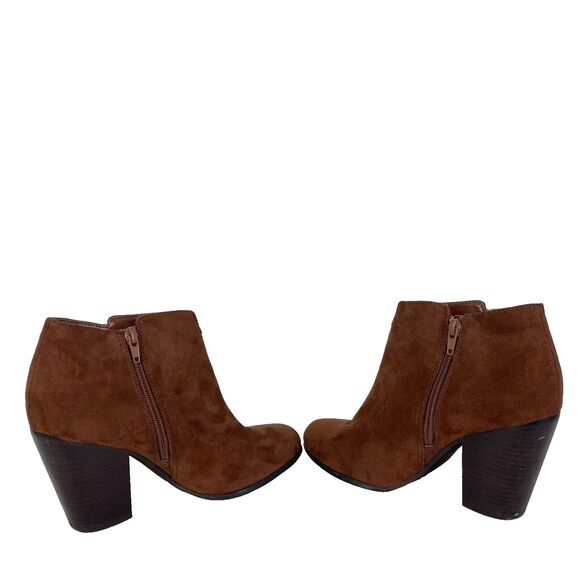 Carlos Santana Size 8.5 Brown Suede Zip Up Heeled Ankle Bootie Fringe Western - Picture 8 of 9